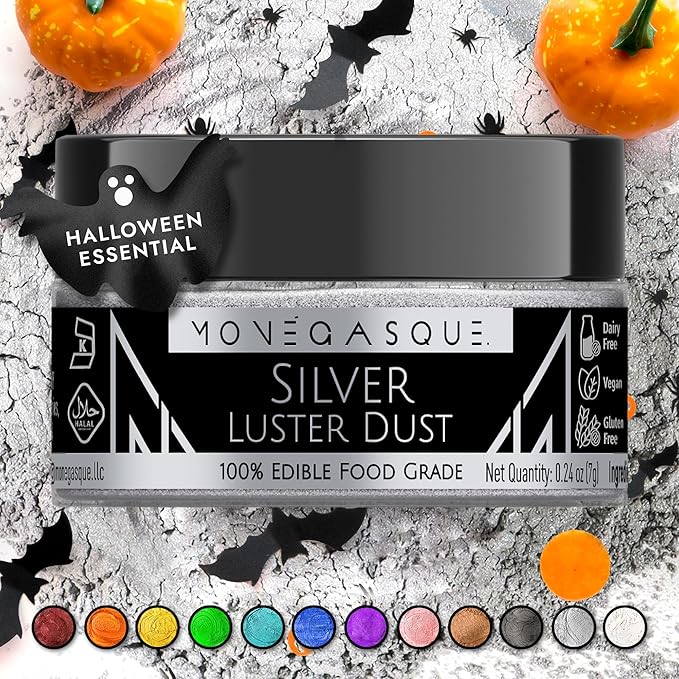 MONÉGASQUE Silver Edible Glitter for Drinks 7g – Edible Glitter for Cakes & Cocktails – Luster Dust for Drinks, Cocktail, & Cakes – Silver Cake Decorations Spray Sprinkles & Halloween Drink Shimmer