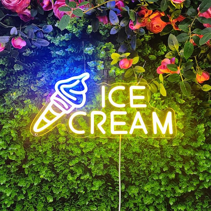 Ice Cream Neon Sign Ice Cream Light Ice Cream Signs for Business, Ice Cream Bar Sign Decor for Drinking Bar Party Bedroom Decoration Birthday Gift, 15.7"" x 7.8""