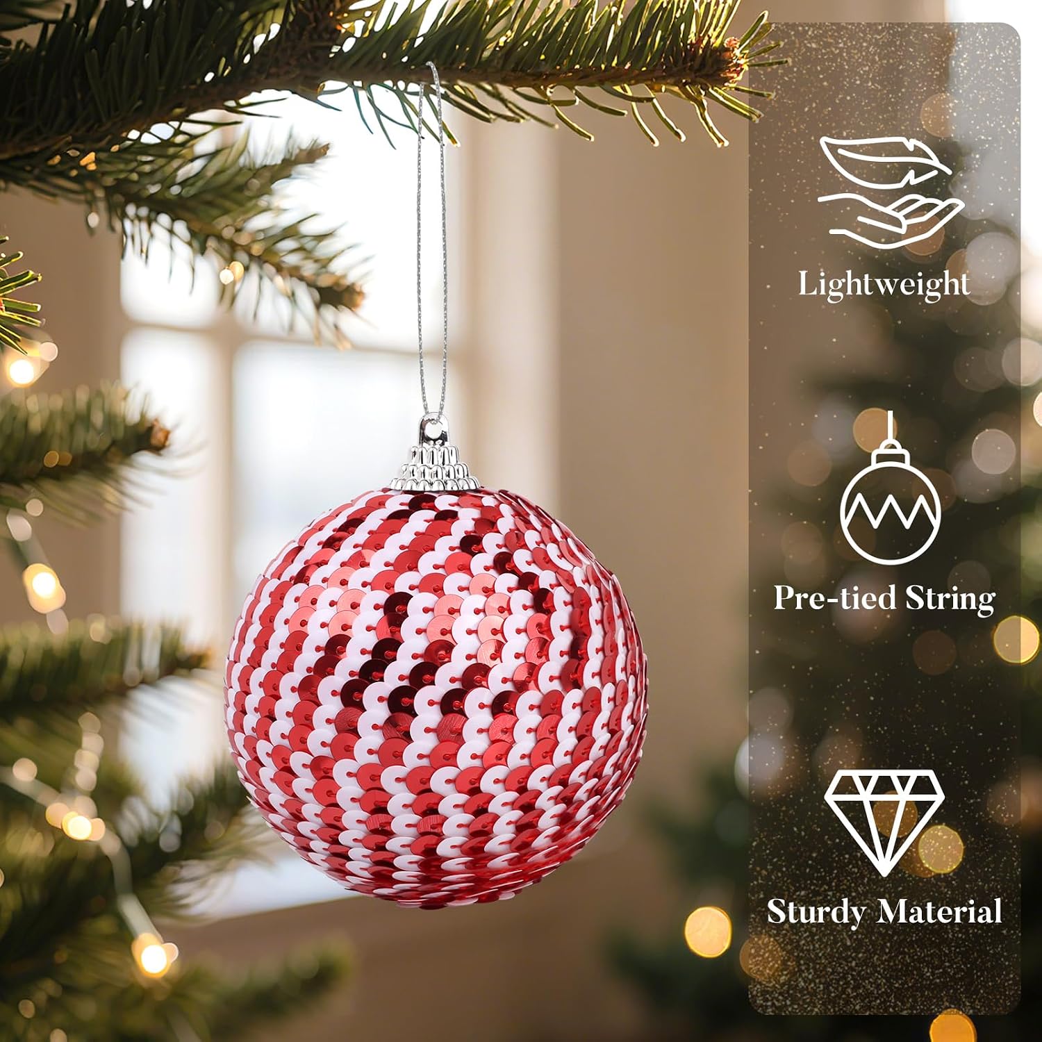 TranquilBliss Christmas Ball Ornaments, 3.14’’ 15 PCS Christmas Tree Decorations, Pre-Strung Hanging Balls Decorations for Xmas Tree, Wreath, Garlands, Holiday Party Home Decor (Red and White)