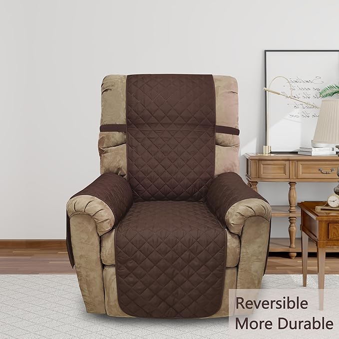 Recliner Chair Covers Reversible Sofa Cover Couch Cover for Pets Lazy Boy Furniture Protector(28''Recliner,Chocolate/Taupe)