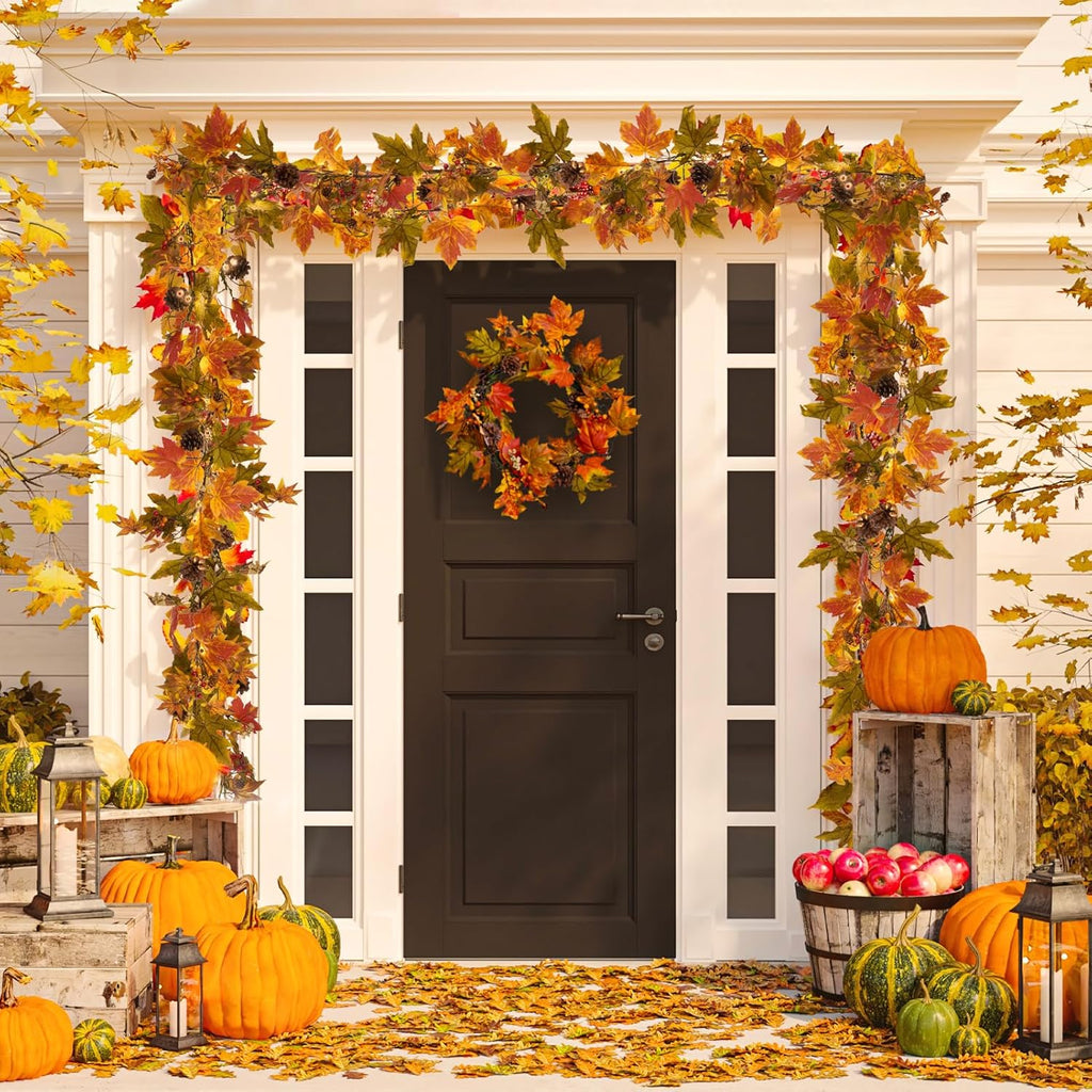 artgar fall maple leaf garland, 6 ft fall, close-up detail