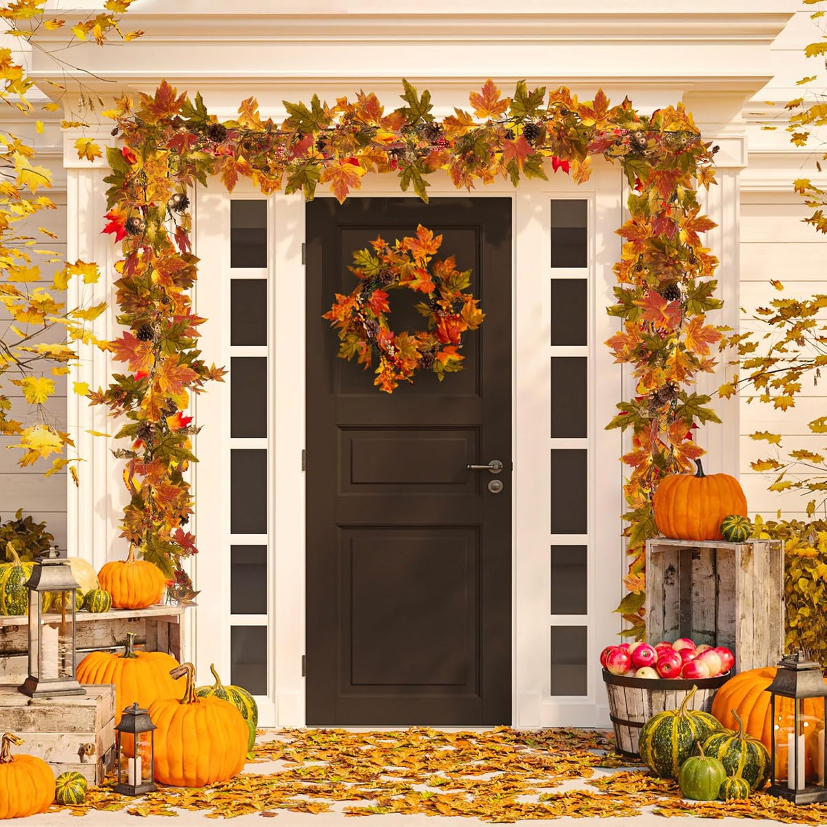 artgar fall maple leaf garland, 6 ft fall, close-up detail