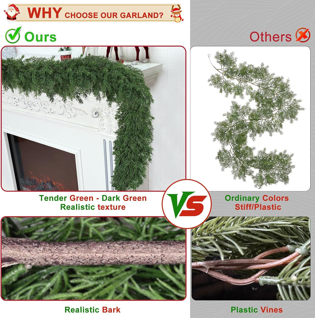 9ft christmas garland realistic fuller,natural droopy,bendable stairs railing shown in use