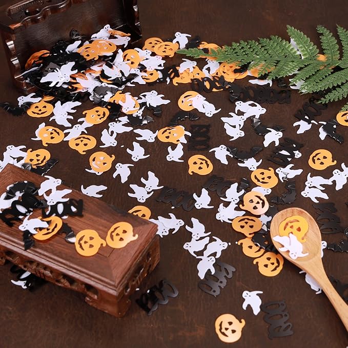 Halloween Party Table Scatter Confetti, 3000 Pcs Black and White BOO Foil Metallic Confetti for Halloween Party Table Decorations