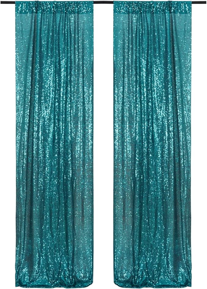 Poise3EHome Teal Sequin Backdrop Curtain,4 Panels 2FTx8FT Glitter Background for Party Birthday Party Baby Shower Wedding Christmas Thanksgiving Halloween Holiday Festival Decor
