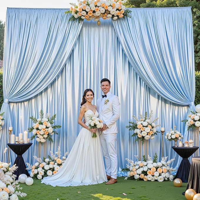 Blue Satin Backdrop Curtains 2 Panels - Glitter Photo Drapes for Baby Shower, 10x10FT Shimmer Back Drop Cloth, Wrinkle Free for Birthday Party Prom Wedding Background