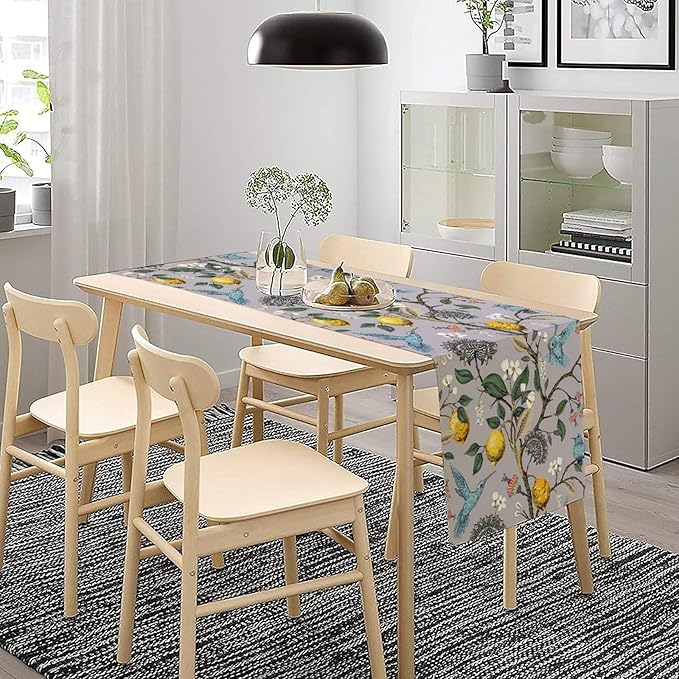 Table Runner with Flowers and Birds, Spring Plant Flowers Table Decoration Linen Table Runner Family Party Party Decorations 13x120 Inches