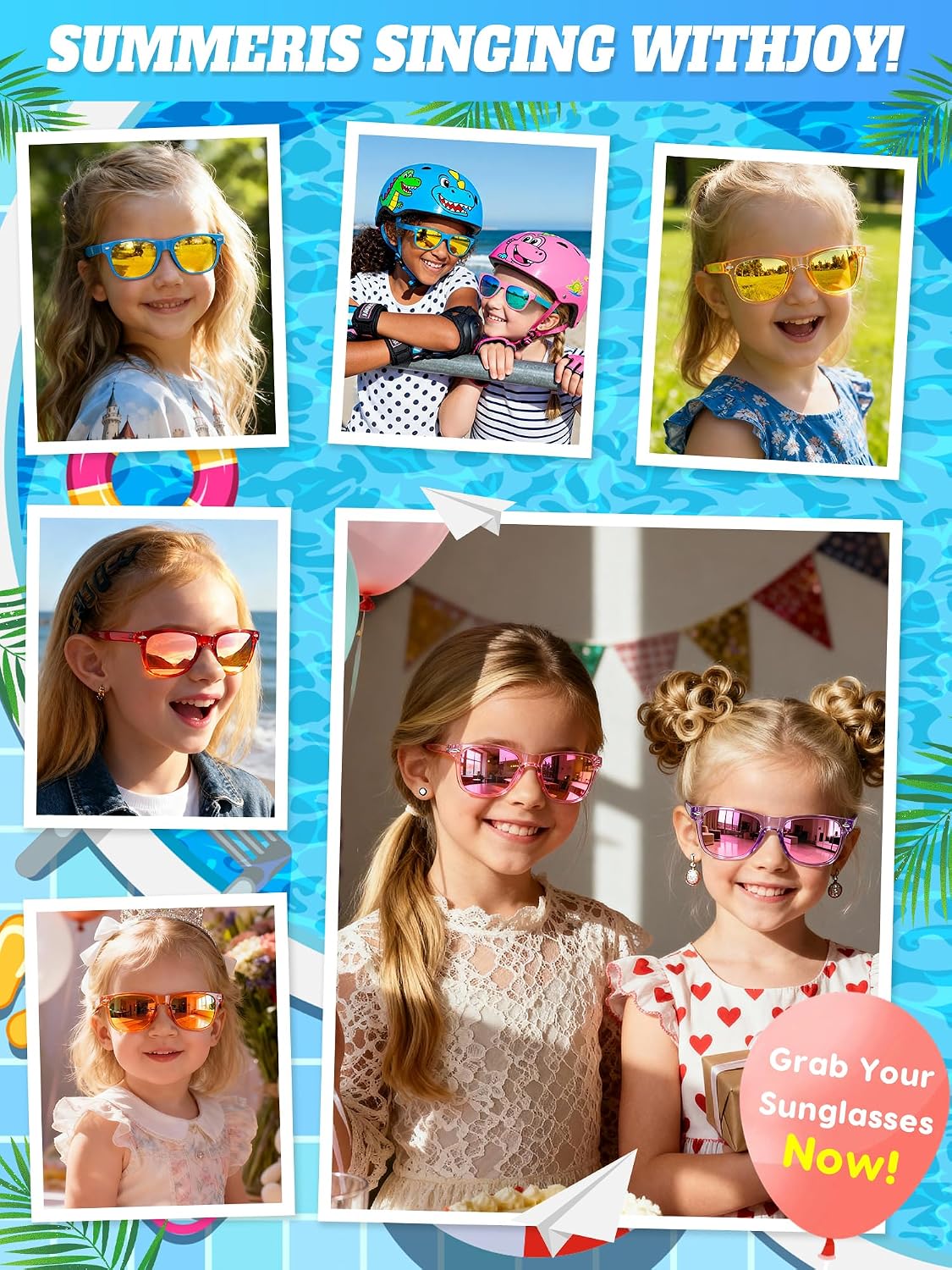 Sumsun Kids Sunglasses Bulk Party Favors 12 Packs Boys Girls Age 3-8 with UV400 Protection for Birthday Graduation Party Supplies (Blocking color 12 Pack)