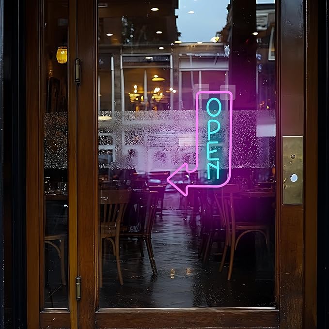 Looklight Open Arrow Neon Sign for Wall Decor Blue Pink LED Light Sign Decoration for Shop Bar Cafe Party Bookstore Supermarket gym, Get Your Business Seen Day or Night