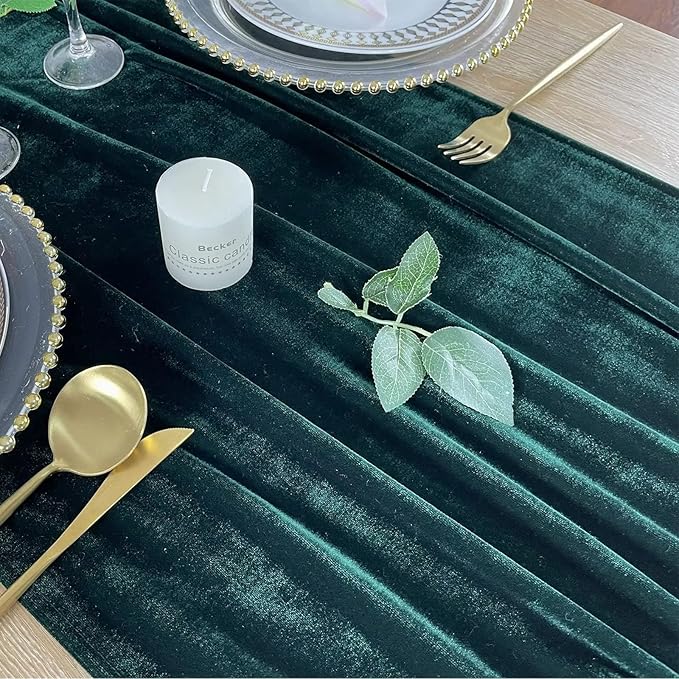 Luxurious Velvet Table Runner, 10ft Wedding Reception Decorations, 20x120inch Soft Velvet Fabric, Table Linen Overlay, Wedding Table Runners (Emerald Green, 20X120inch, 2pack)
