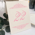 Paisley Wedding Table Numbers (Select Color/Quantity), Champagne, Pink, 1-35, Double Sided, Tent or Use in a Stand, Great for Parties & Restaurants - Made in the USA
