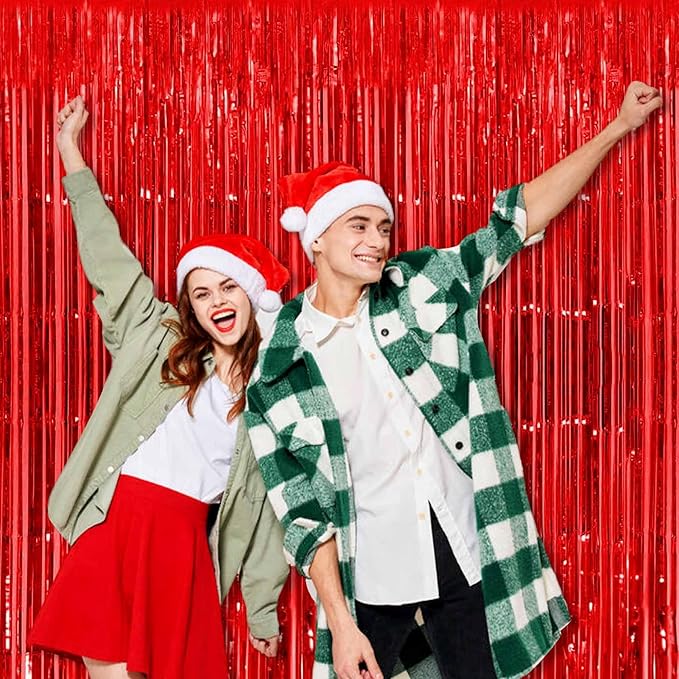 6 Pack Red Foil Fringe Curtains Backdrop, 3.28 x 8.2 Ft Metallic Streamers Tinsel Curtains Background for Photo Booth, Birthday, Weddings, Carnivals, Graduation, Themed Party Decorations