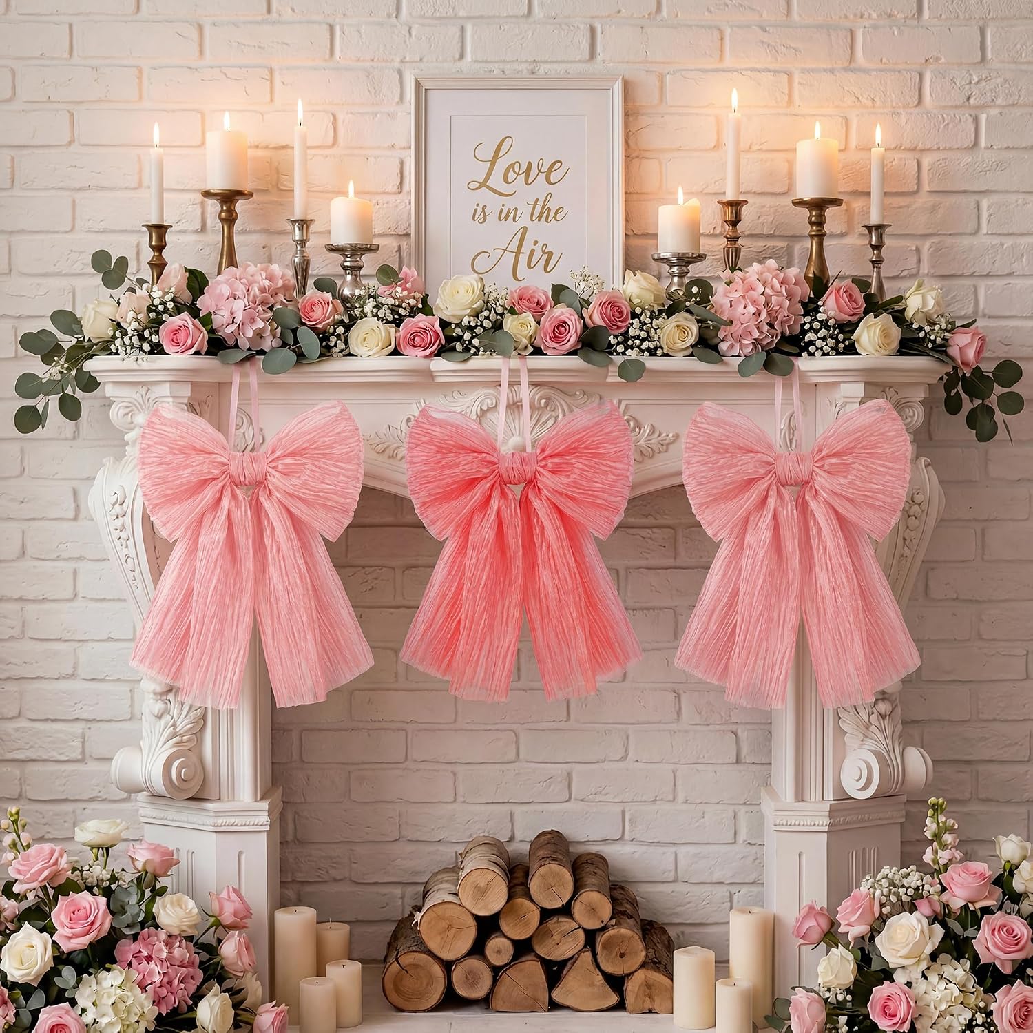 3 Pcs Large Shimmer Pleated Gauze Bows, 14 x 16 Inch Pink Glitter Mesh Bow Decorations for Coquette Room Decor, Aesthetic Wall Decor for Wedding, Graduation, Birthday Backdrop, DIY Kit
