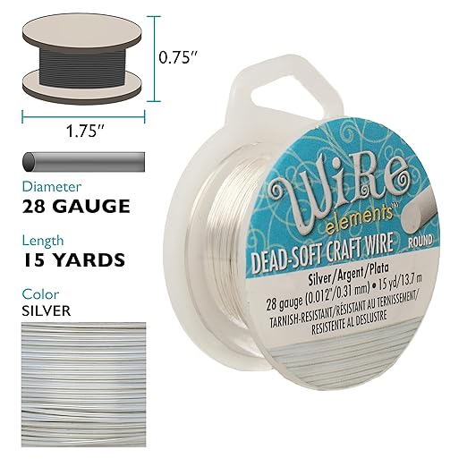 The Beadsmith Wire Elements Craft Wire – Tarnish Resistant, Soft Temper, Round, Silver Color – 0.32mm, 28 Gauge, 15 Yard Spool – Jewelry Making, Wire Wrapping, Floral, & Other DIY Crafts
