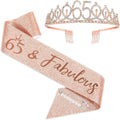 BRT Bearingshui Fabulous Tiara for Women, Rose Gold Crown & Sash for 65th Birthday Party