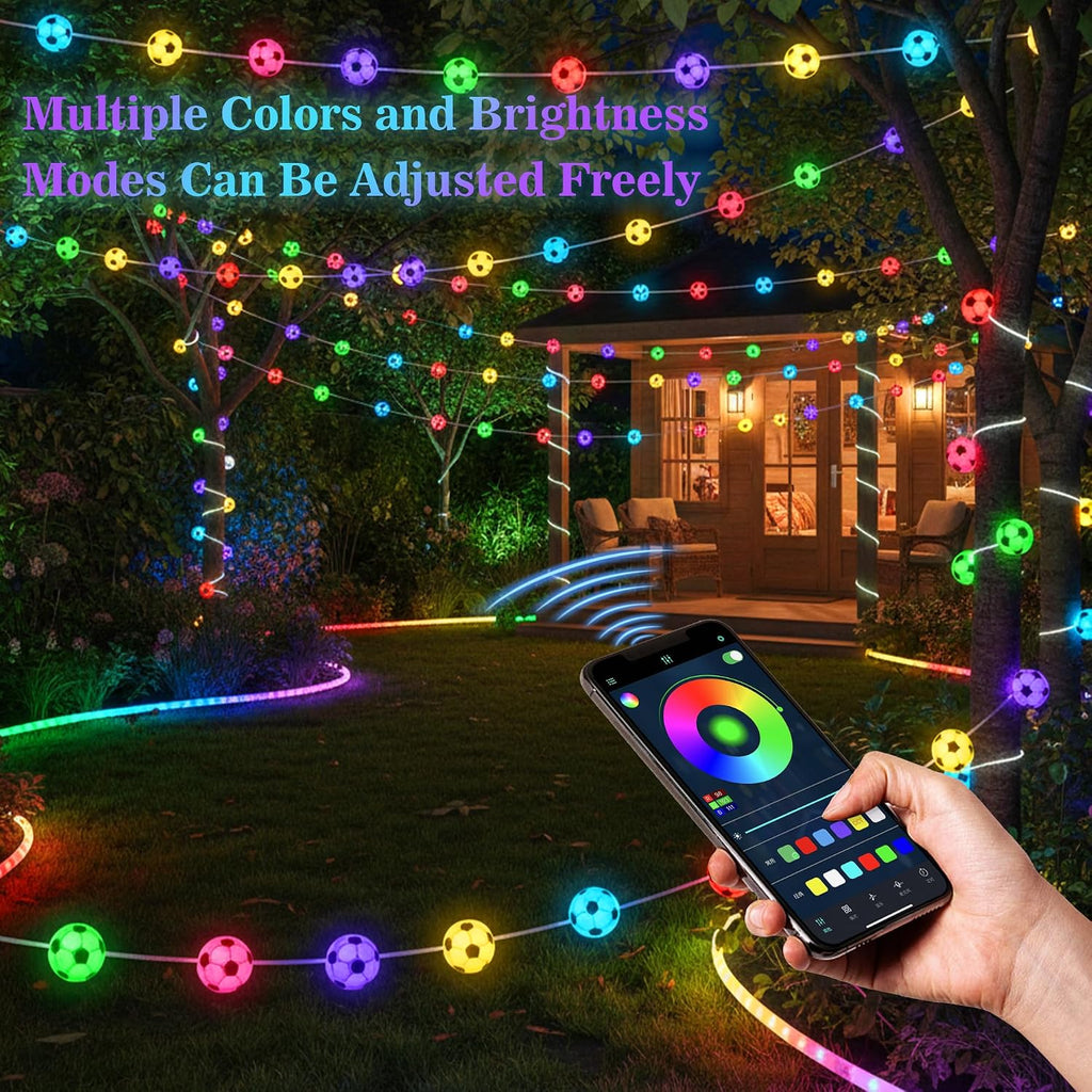 Soccer Ball String Lights - 10ft USB-Powered, 100 LED Warm White Balls, Soccer Party Decorations for Enthusiastic Fans, Sports Decorative Lights, Birthday Decorations, Soccer Gift