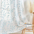 Sheer Curtains White-Blue 45 Inches Long Floral Embroidery Rod Pocket Voile Drapes for Living room, Bedroom, Window Treatments Semi Lace Outdoor Curtain Panels for Yard, Kitchen, Set of 2, 52"x 45".