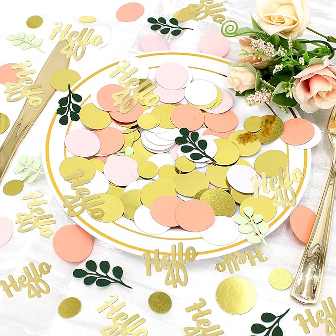 300PC 40TH Birthday Confetti for Table Pink and Sage Green Happy 40TH Birthday Decorations for Women Dots Hello 40 Confetti Scatters Forty Party Decor Supplies