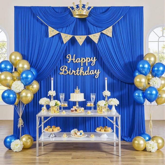 20ftx12ft Wrinkle Free Royal Blue Backdrop Curtain, 4 Panels 12FT Height Royal Blue Wedding Backdrop Drapes, Silky Polyester Back Drop Cloth for Birthday Photography Background Party Backdrop Draping