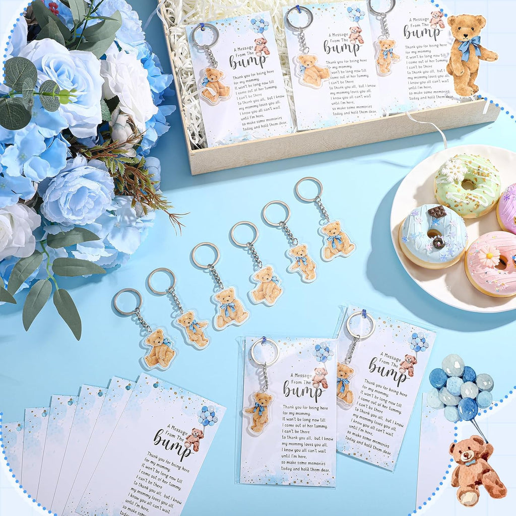 Landical 50 Sets Bear Baby Shower Party Favors A Message From The Bump Keychains Thank You Card Decorations for Gender Reveal Guest Gift