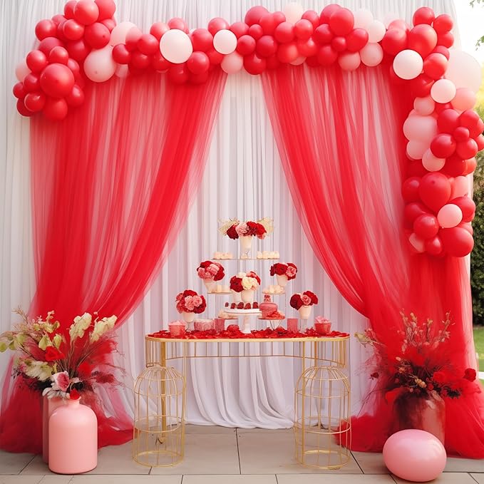 20x10 Red Tulle Backdrop Curtains for Parties, Sheer Backdrop Curtain Wedding Photo Background Drapes for Baby Shower Photography Birthday Party