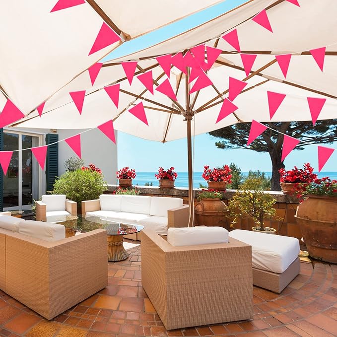 Tatuo 200 Feet Solid Pennant Banners Flags String Triangle Hanging DIY Bunting Flags Party Decorations for Grand Opening Party Banners for Kids Birthday, Shops (Pink)