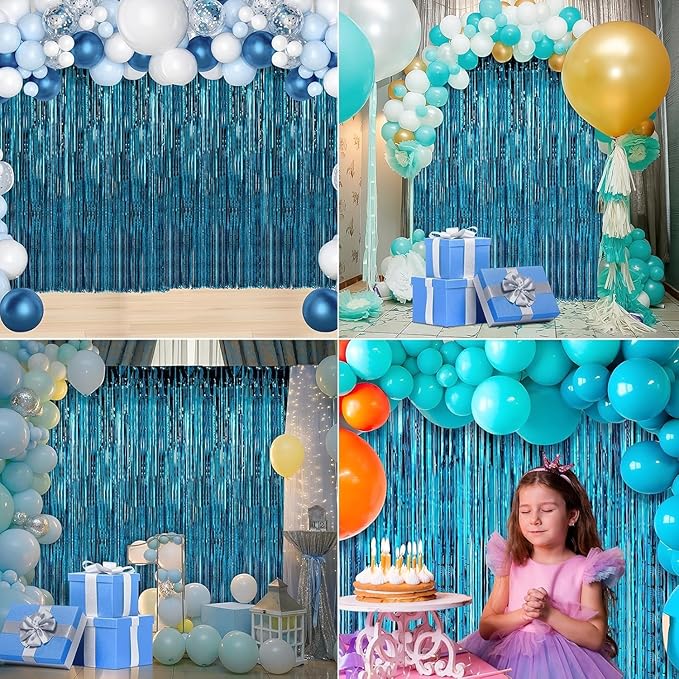 Crosize 8 Pack 3.3 x 9.9 ft Blue Foil Fringe Curtains Party Decorations, Blue Tinsel Curtain Backdrop for Parties, Door Streamers, Glitter Streamer Backdrop for Birthday Decoration