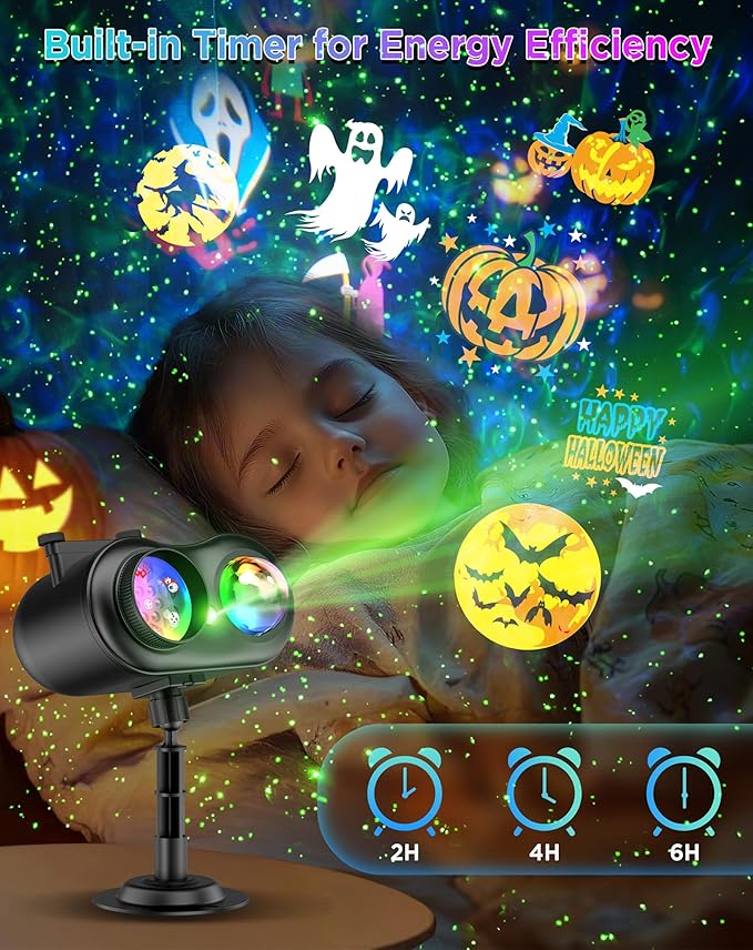 Halloween Christmas Projector Lights Outdoor, 8 Brighter HD Holiday Patterns with Firefly & Ocean Wave Effects, 20 Slides, Waterproof Snowflake Projector with Timer for House Garden Yard Xmas New Year