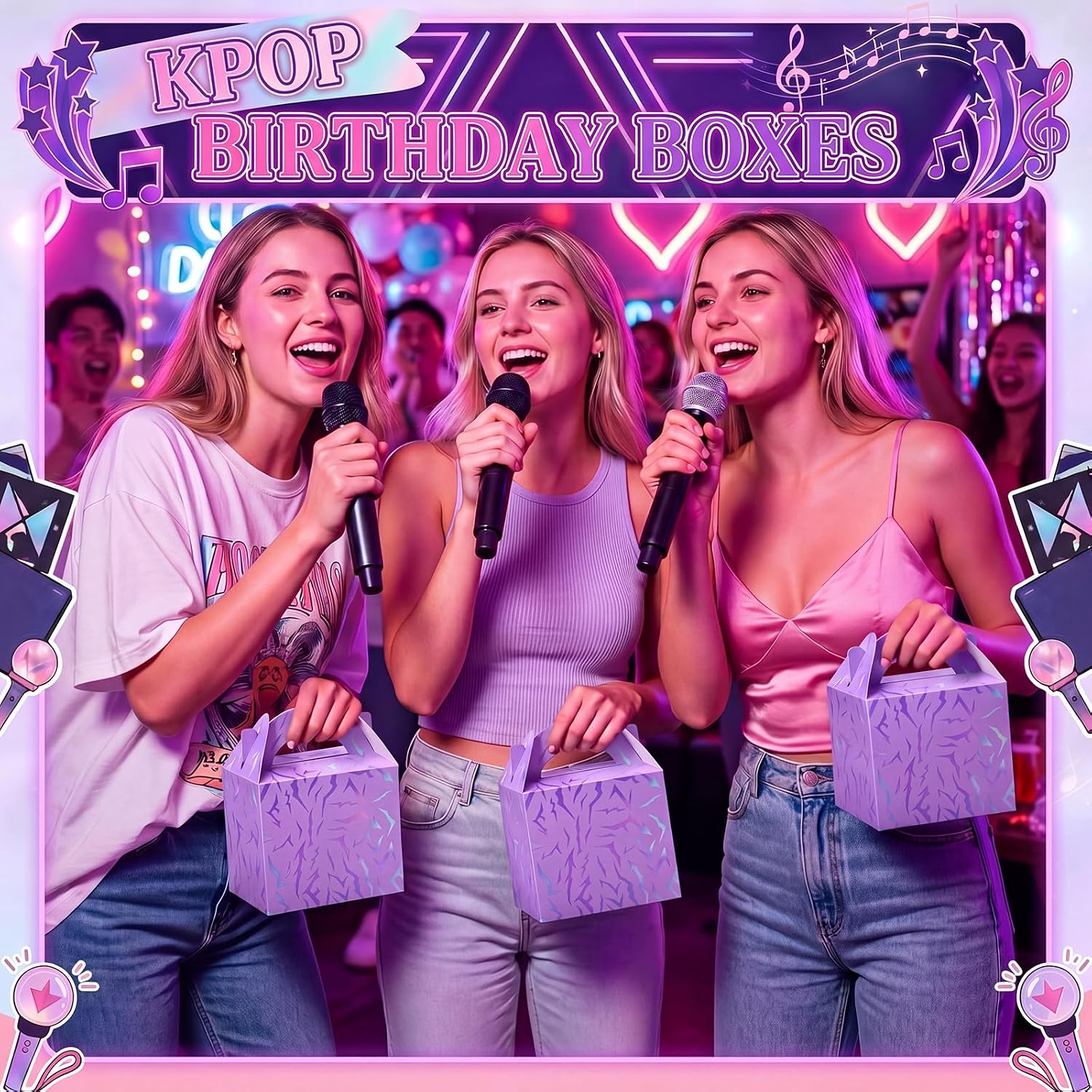 Sinload 24 Pcs Purple Kpop Theme Birthday Party Favor Treat Boxes Theme Gift Candy Boxes 6.1 x 3.9 x 8.3 in Cardboard Goodie Present Box for Birthday Party Baby Shower Movie Fans Supplies Decoration