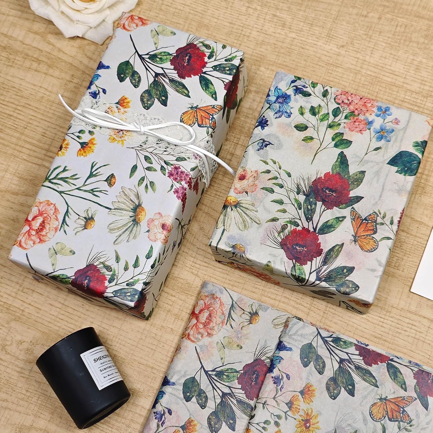 LIAPAWPAW Rustic Floral Tissue Paper, Wildflower Lavender Printed Gift Wrapping Tissue Paper for Gift Bags, Vintage Art Packaging for Birthday, Wedding, Shower, Holiday, DIY Craft, 60 Sheets 20×14 in