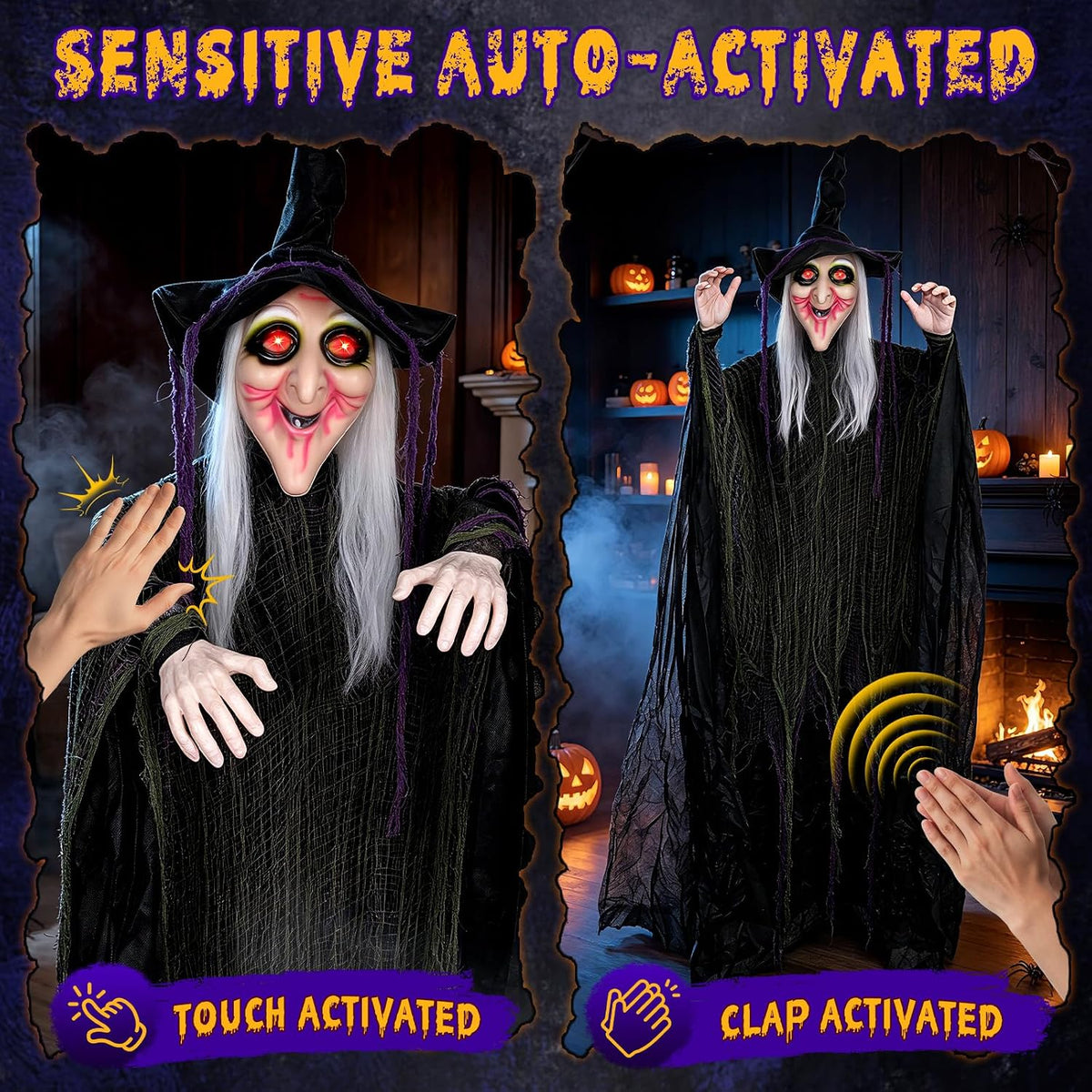6ft 70'' Large Hanging Witch Scary Halloween Decorations Outdoor Indoor