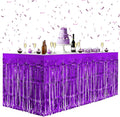 2 Pack Dark Purple Table Skirts, 29x108" Metallic Foil Tinsel Fringe Table Skirts for Rectangle Tables Streamer Curtains Backdrop, Party Decorations for Birthdays Weddings Holidays
