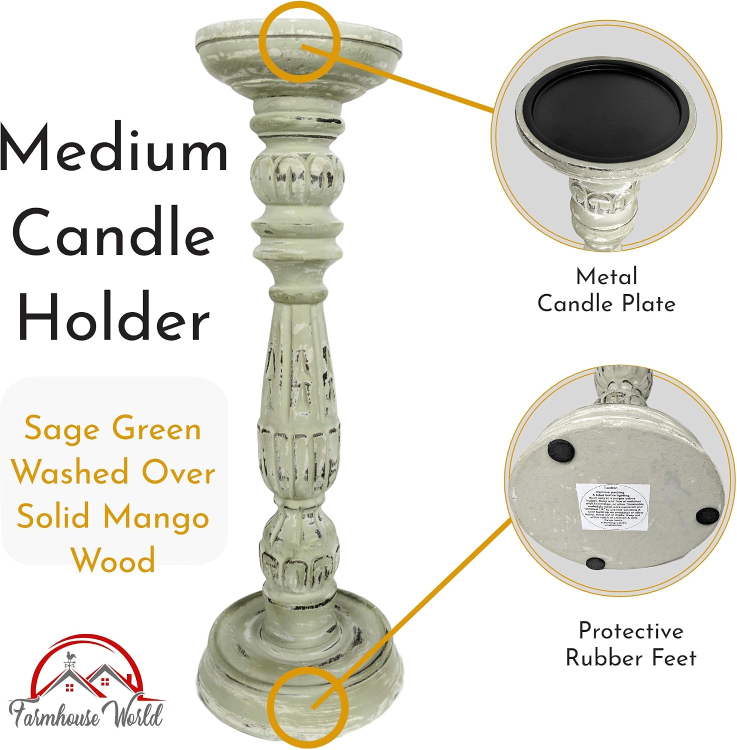 Farmhouse Candle Holders Set of 3 - Wooden Candle Holders with Distressed Finish for a Vintage Antique Decor Look - Each Rustic Decorative Pillar Candle Holder is Hand-Carved
