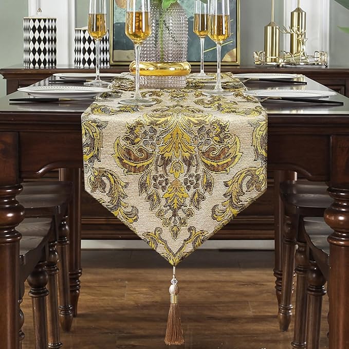 Vintage Table Runners 72 inches Long for Dining Room Dresser Wedding Christmas Party Decor - Beige