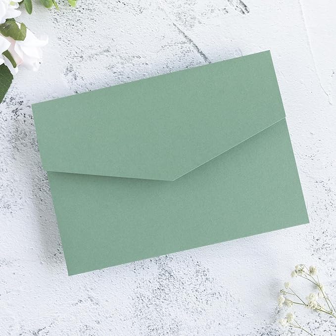 20 PCS Sage Green Tri-fold Laser Cut Wedding Invitation Pockets for 5x7 Wedding Cards Bridal Shower Engagement Quinceanera Invitation