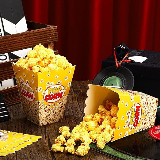 Panelee 100 Pack Popcorn Boxes for Movie Night 24oz Popcorn Disposable Paper Bucket Bags Bulk Snack Container Cups Holder for Christmas Party Carnival