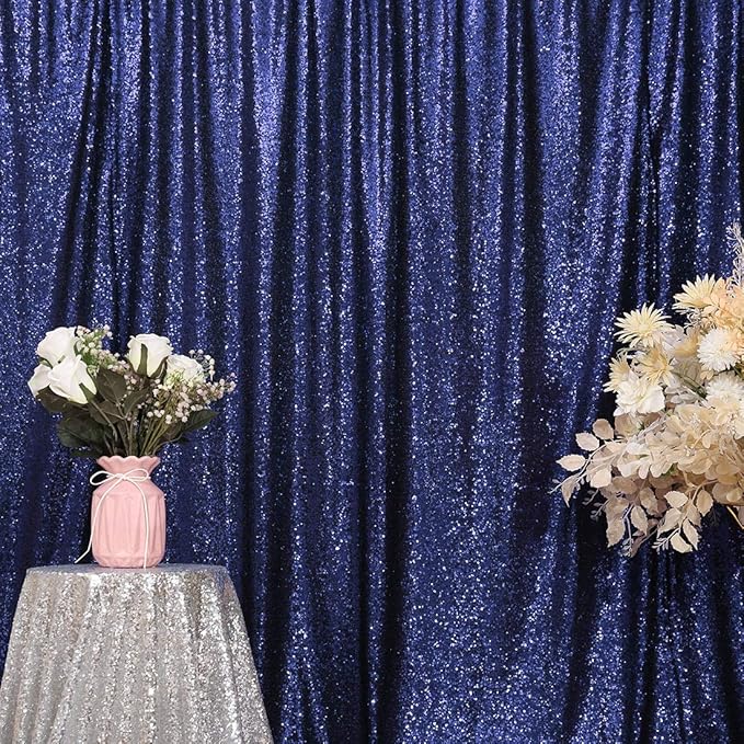 Poise3EHome 6FT x 8FT Navy Blue Sequin Photography Backdrop Curtain for Party Decoration, Navy Blue