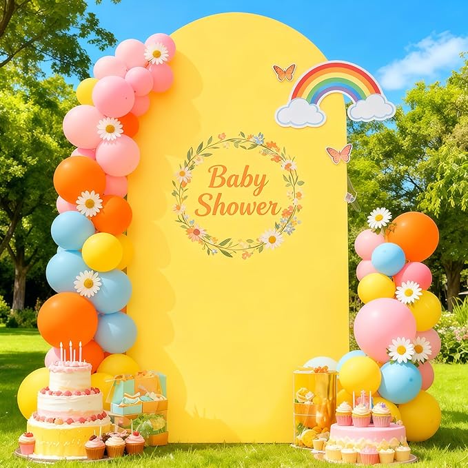 7.2FT Yellow Arch Backdrop Cover - Polyester Fitted Wedding Arch Stand Covers Round Top Chiara Arch Backdrop Cover for Birthday Party Banquet Photo Background Decoration
