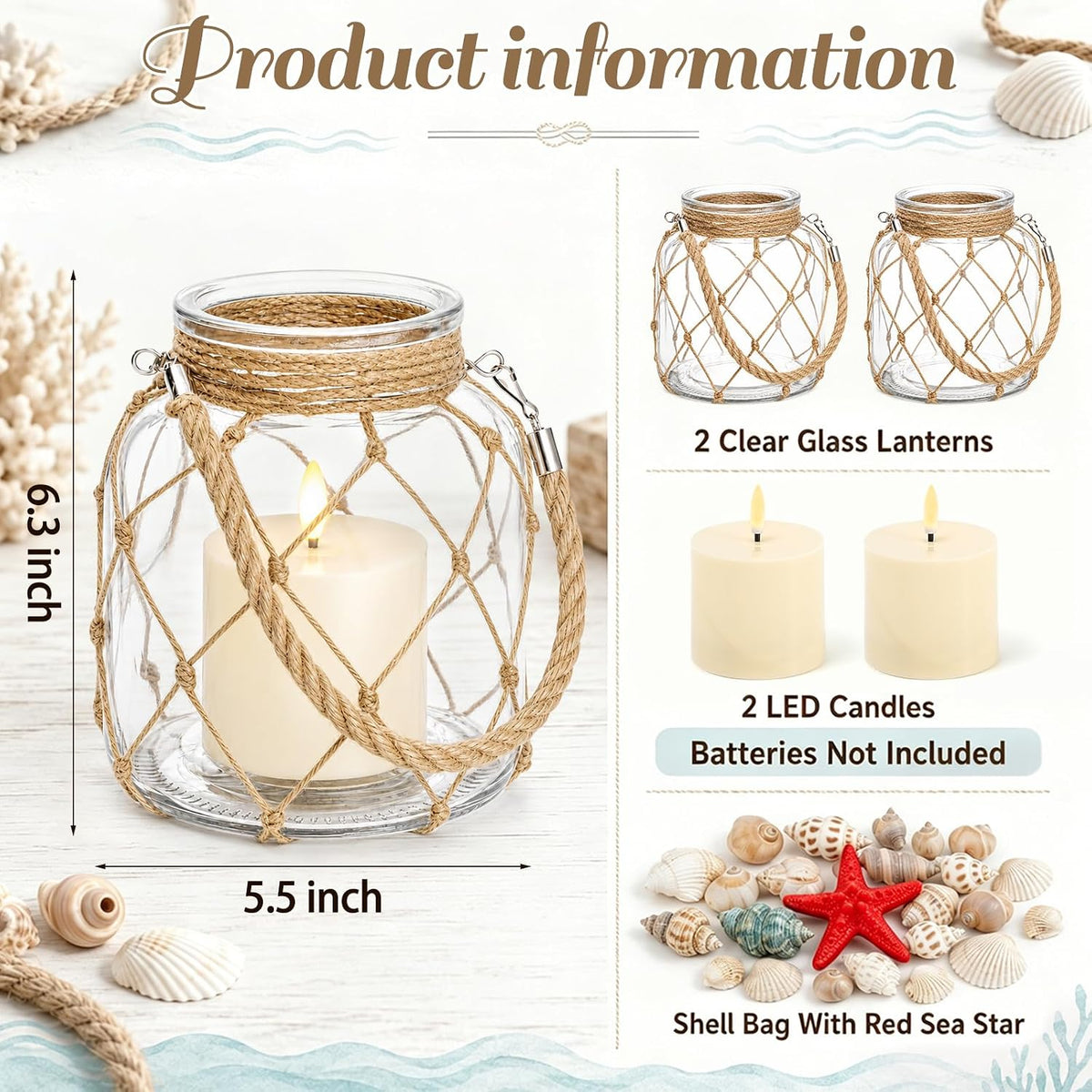 2 set of nautical candle lanterns, clear glass shown in use