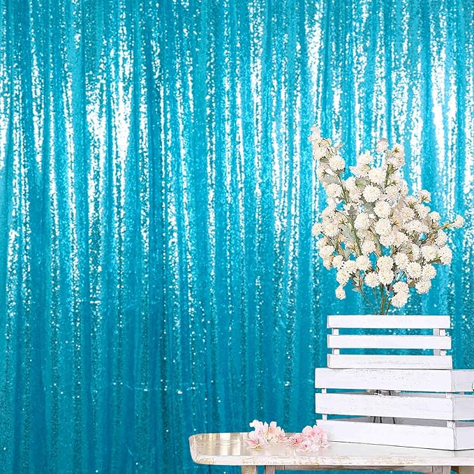 ShinyBeauty Turquoise Sequin Backdrop 10FTx10FT Photo Backdrop for Wedding Aqua Sparkle Drapes for Photograph Glitter Curtain for Shimmer Fabric Background