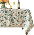 patdrea Designer Linen Green Small Cloth for Rectangle Table,Vintage Italian Floral Country Linen Tablecloth,Decor Cover for Kitchen Dining,Christmas,Thanksgiving,Tea Party,55"x71"-Tree Life