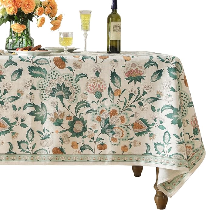 patdrea Designer Green Rectangle Table Cloth,Vintage Italian Floral Country Linen Breathable Tablecloth,Decor Cover for Kitchen Dining,Christmas,Tea Party,Thanksgiving,55"x79"-Tree Life