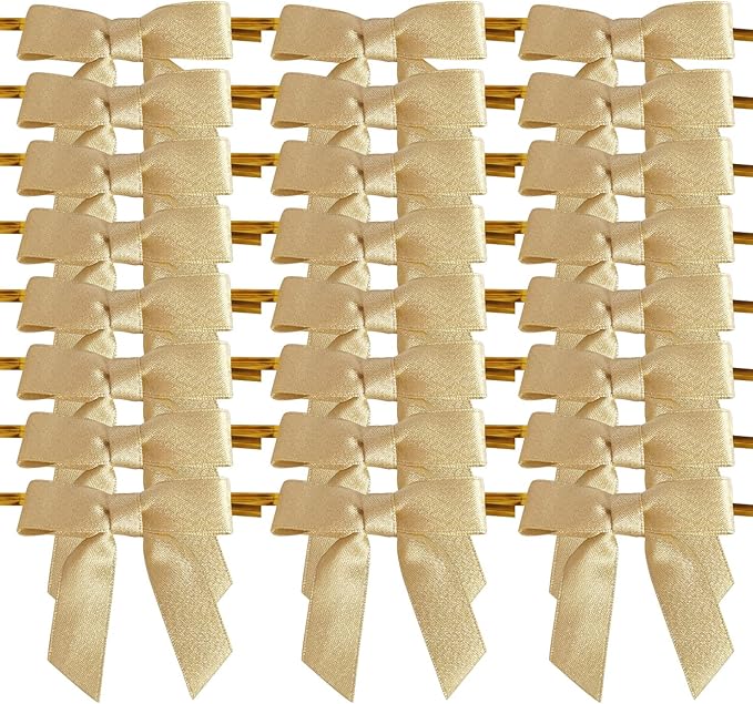 50pcs 2-1/2" Gold Satin Ribbon Bows with Twist Ties for Gift Wrapping Packing Christmas Decoration (Gold)