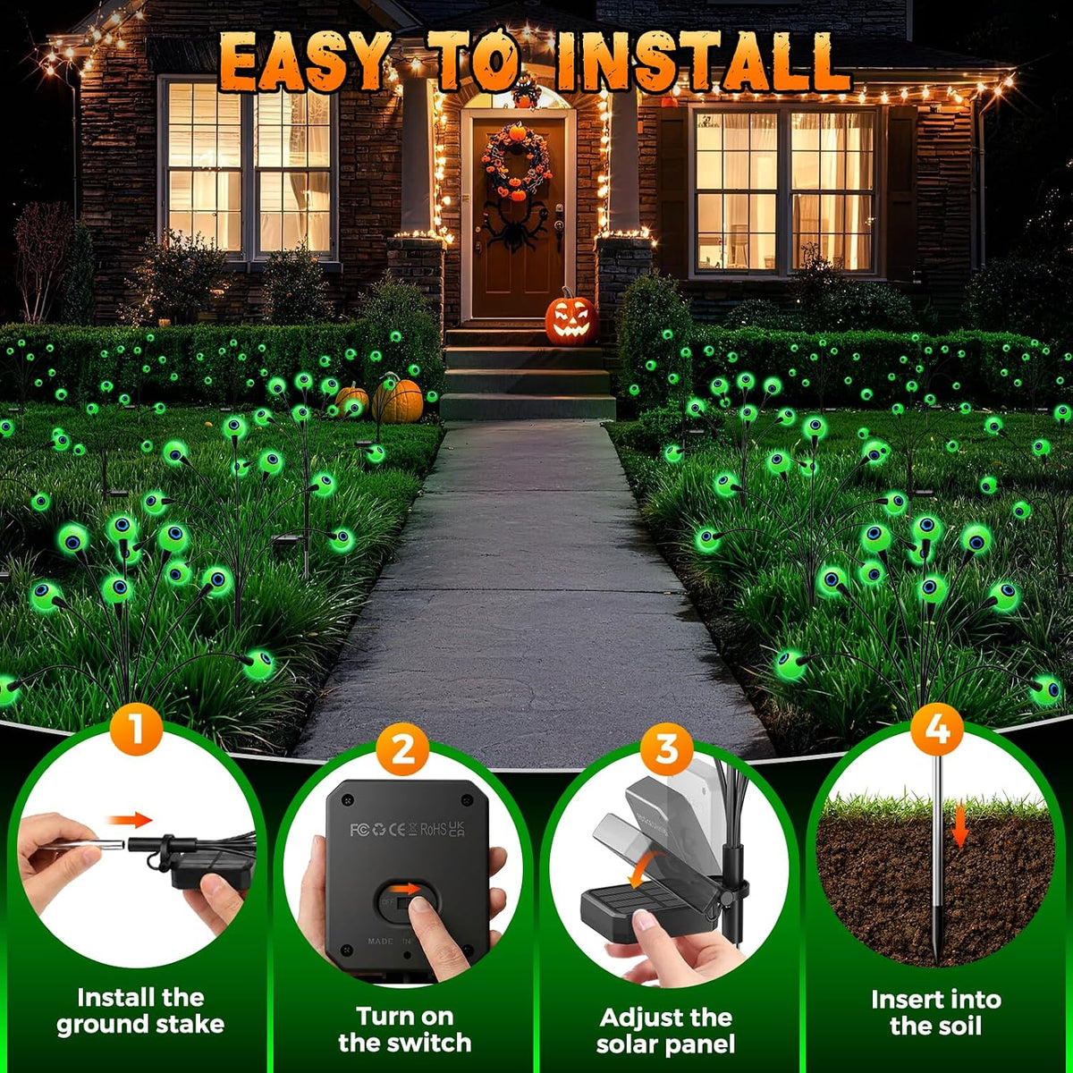 halloween decorations outdoor, 6pack 48 leds solar eyeball on a desk or shelf