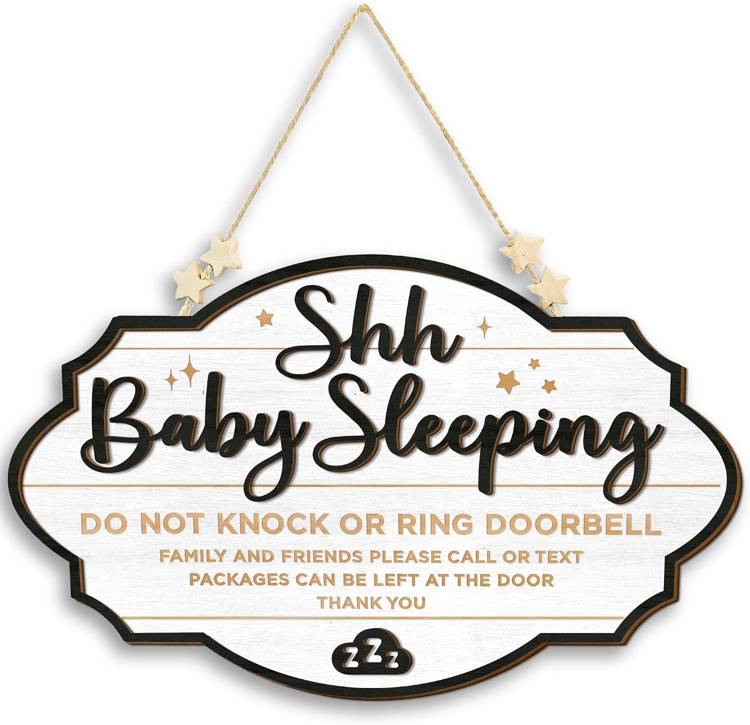 Woodamore Shhh Baby Sleeping Sign for Front Door - Please Do Not Knock Or Ring Doorbell Sign, Baby Sleeping Door Sign, No Knocking Door Sign, No Soliciting Do Not Knock Sign
