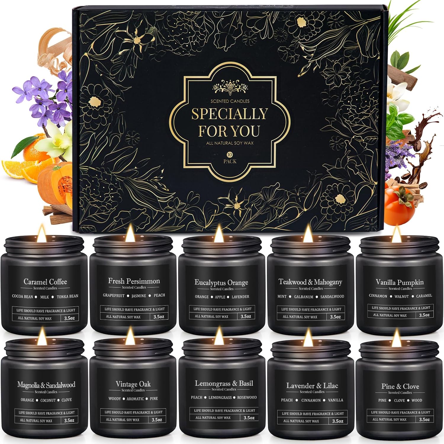 10 Pack Scented Candles for Men, Masculine Candle Gift Set with Woody & Fresh Scents, Soy Wax Aromatherapy Candles for Home, Gifts for Him, Boyfriend, Father's Day