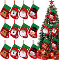 Shappy 12 Pcs Mini Christmas Stockings Bulk 7" Small Felt Christmas Stockings Snowman Polar Bear Santa Claus Reindeer, Candy for Xmas Tree Fireplace Family Pet Party Favors Gift(Green,Sequins)