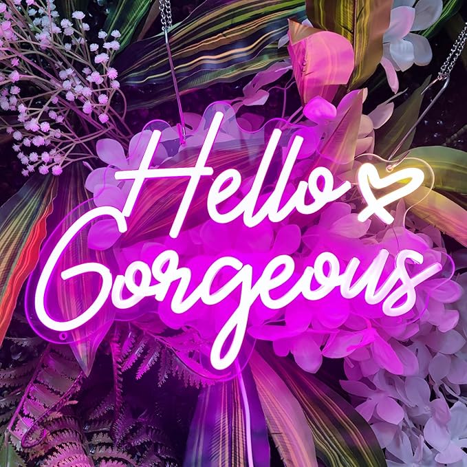Hello Gorgeous Neon Signs Hello Gorgeous Wall Decor, Hello Gorgeous Bathroom LED Sign for Home Bar Wedding Birthday Backdrop Bacelorette Party, 15.7" x 10.3"