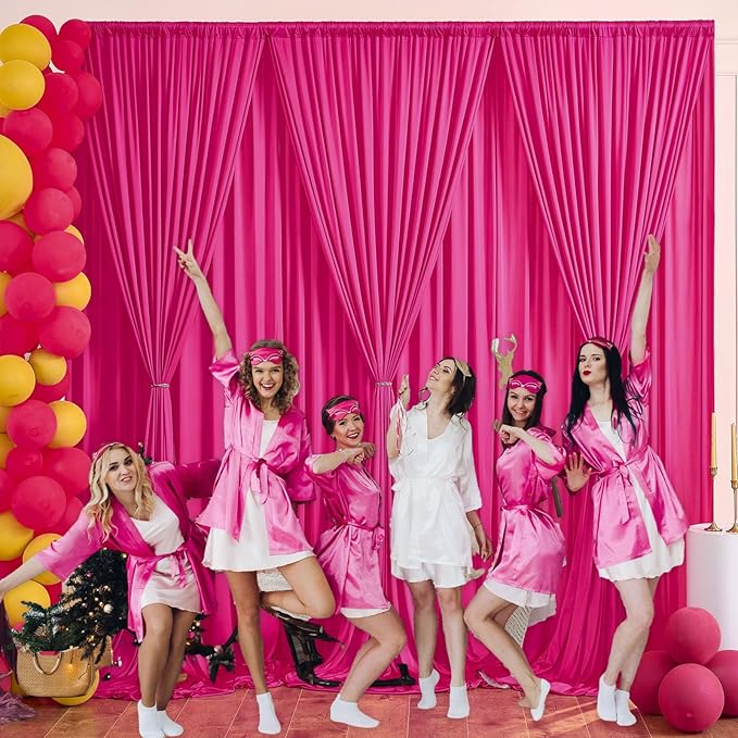 10 x 7 Feet Fuchsia Backdrop Curtain for Partie, Background Curtains for Photoshoot, Birthday, Wedding, Halloween, Thanksgiving, Christmas Day, New Year Party Decorations 5Ft x 7Ft, 2 Panels