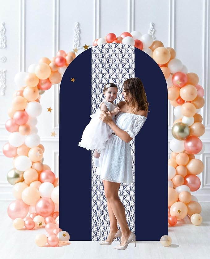 Navy Blue Arch Cover 7.2ft Lace Arched Backdrop Cover Dark Blue Chiara Arch Frame Back Drop Cover Spandex Wedding Arch Stand Fabric Navy Rustic Vintage Party Baby Shower Birthday Decorations